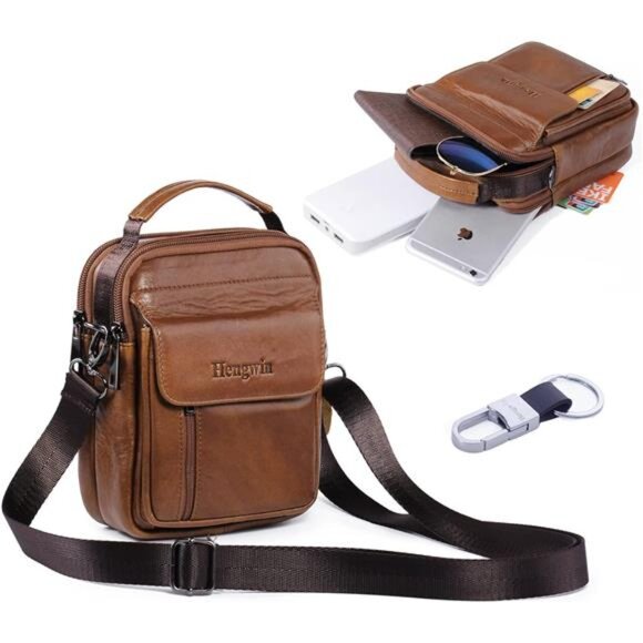 Genuine Leather Phone Pouch for Belt,Cell Phone Holster with Belt Loop,Crossbody - Picture 1 of 7